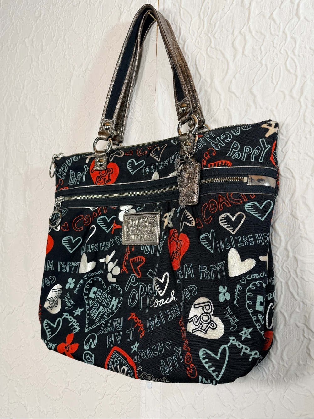 Coach Y2k Poppy Graffiti Heart Glam Tote - Gem